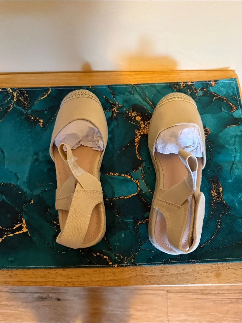 Women's Beige Canvas Espadrille Flats with Ankle Tie